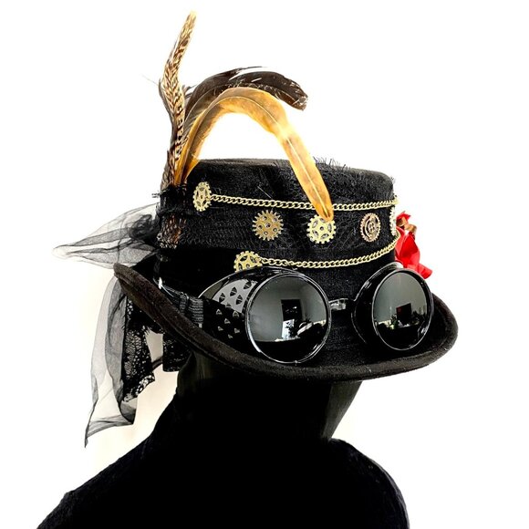 Steampunk Top Hat Metallic Scientist Time Traveler Halloween Costume Cosplay Hat - Picture 3 of 5